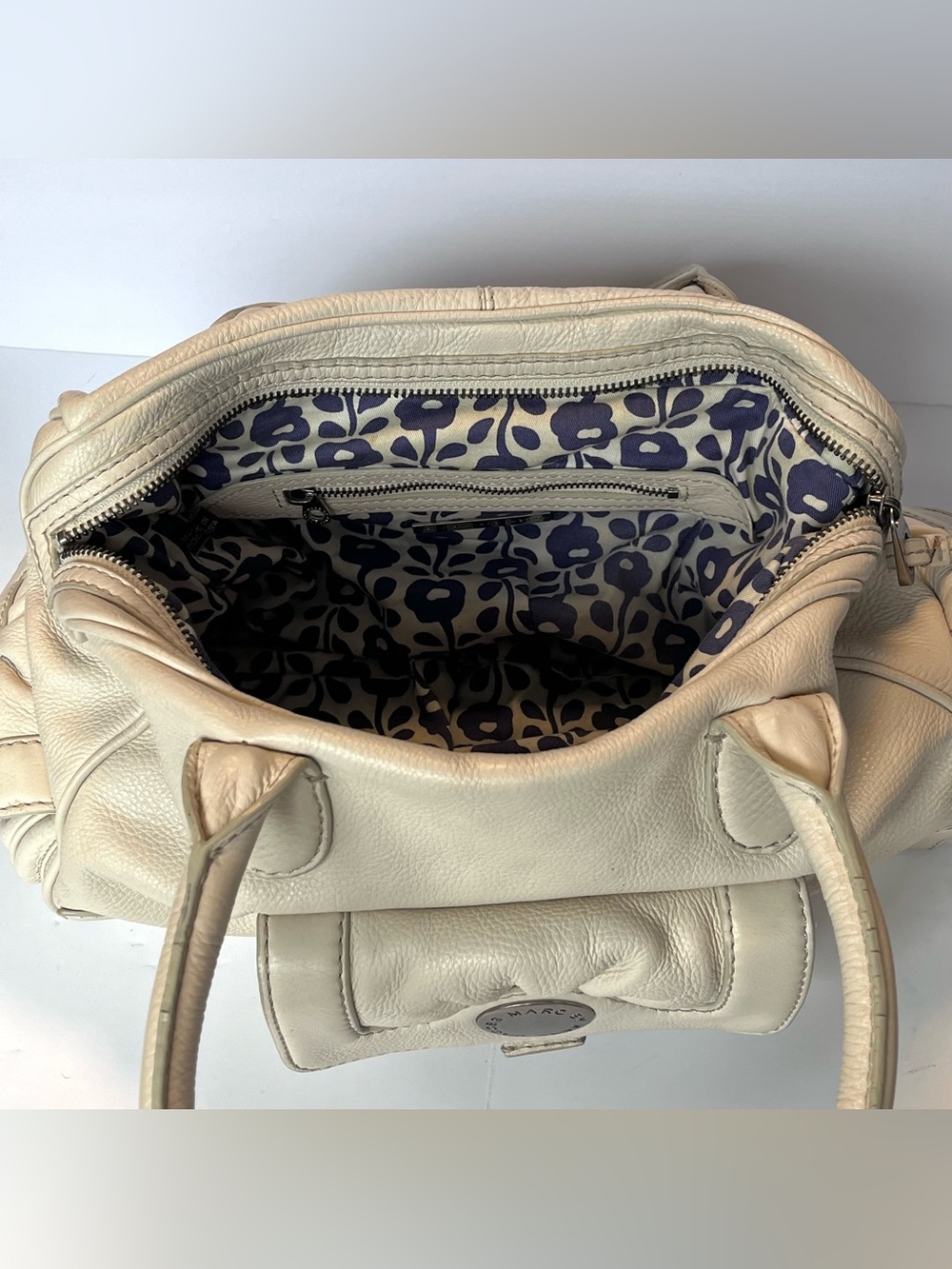 Marc by Marc Jacobs Vintage Y2K Pebbled Leather Satchel Handbag Cream Ivory - Picture 7 of 13